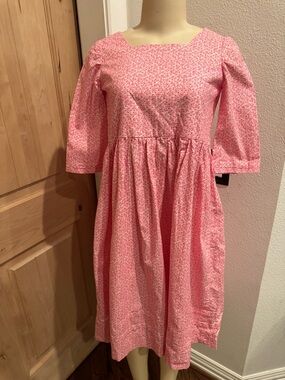 Girls/Women’s Colonial Williamsburg, red Floral Square-Neck Dress tie back 7/8